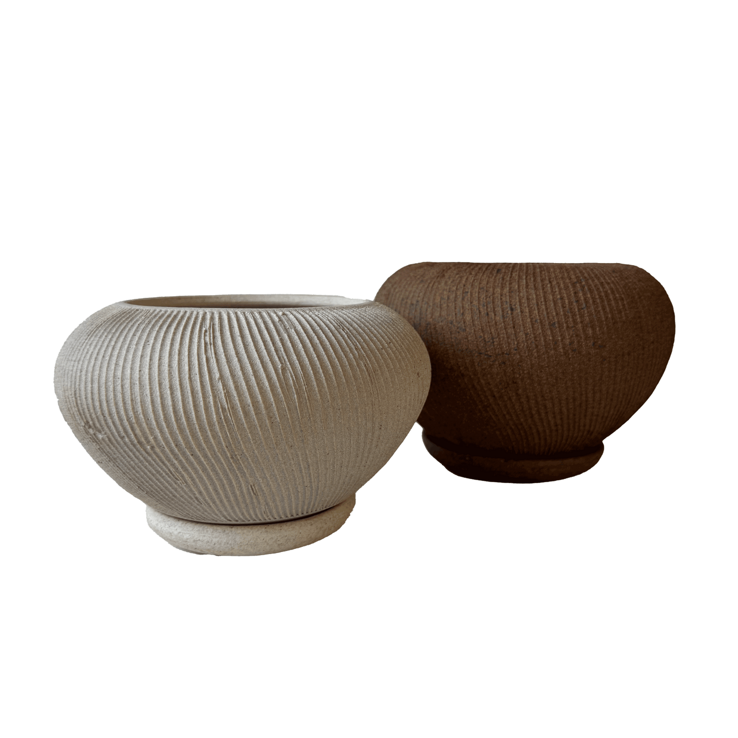 Sandstone Ribbed Planter Set 077 - SOMBRA